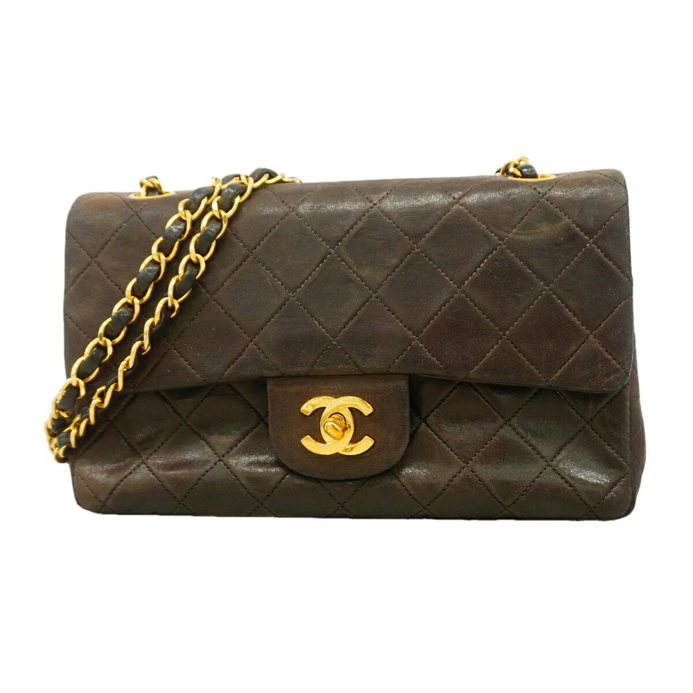 Chanel Matelassé Shoulder Bag, Double Flap, Chain, Lambskin, Black, Women's, ...